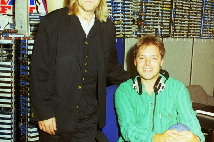 Radio presenter Mark Goodier  with Mike Peters