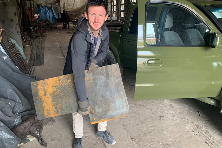 The Ford Ranger was armour-plated and painted at a workshop before being sent to the front line