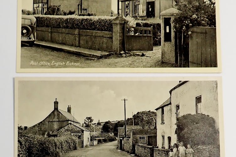 A postcard showing English Bicknor Blacksmith and Post Office