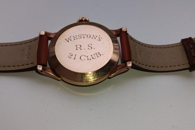 The back of the stolen Smiths watch says Weston's R. S. 21 Club