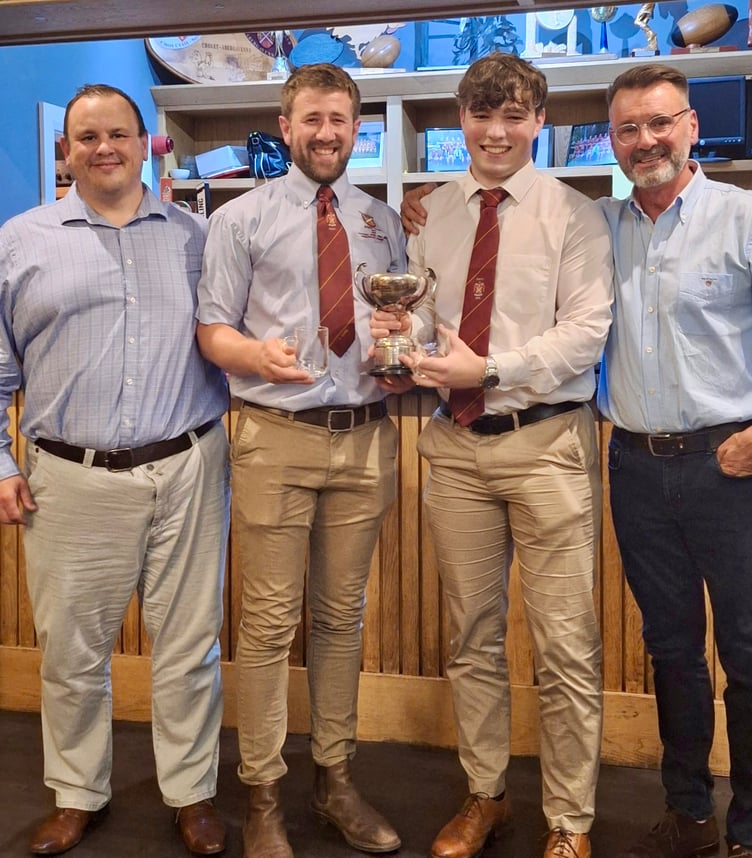 COACHES PLAYER OF THE YEAR: Kristian Gay and Dai Rees presenting to Dan Beavan and Rhys Ferguson