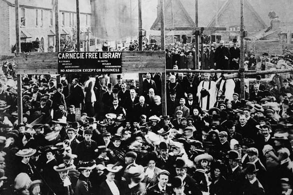 The laying of the foundation stone of Abergavenny Library
