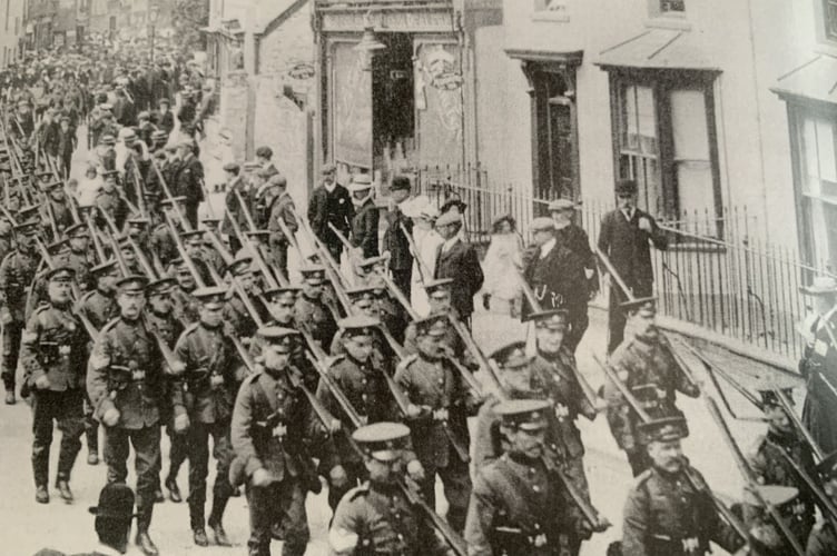 Troops marching through Abergavenny and off to war!