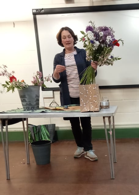 Francesa Philips at her work-table 