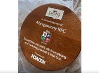 Special plaque presented to Aber RFC in honour of its Lions