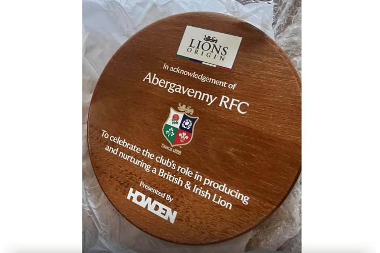 The special plaque presented by Howden in honour of Abergavenny RFC's three British and Irish Lions