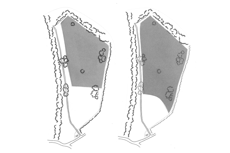 Shaded areas show the current and proposed wildflower meadow at Bullpit