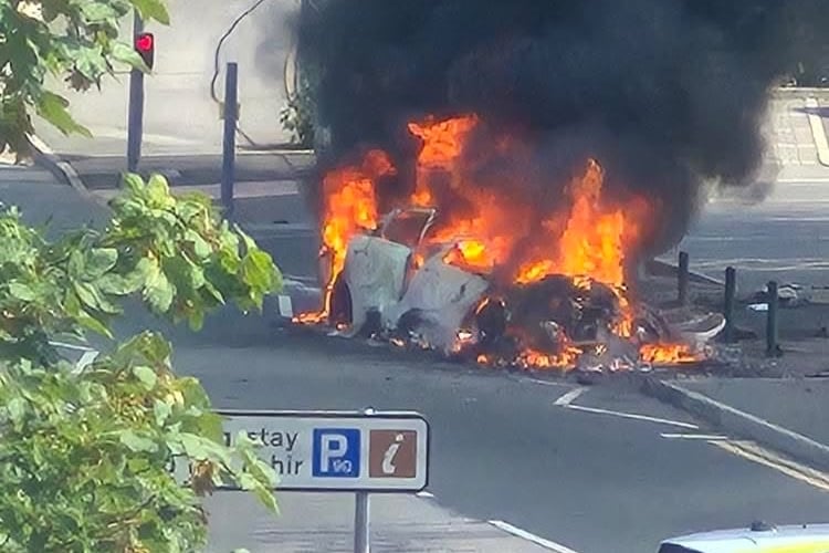 Cross street vehicle fire Abergavenny