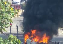 BREAKING: Emergency services battle vehicle fire in middle of Abergavenny