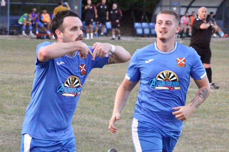Ben Brooks celebrates Abergavenny's goal