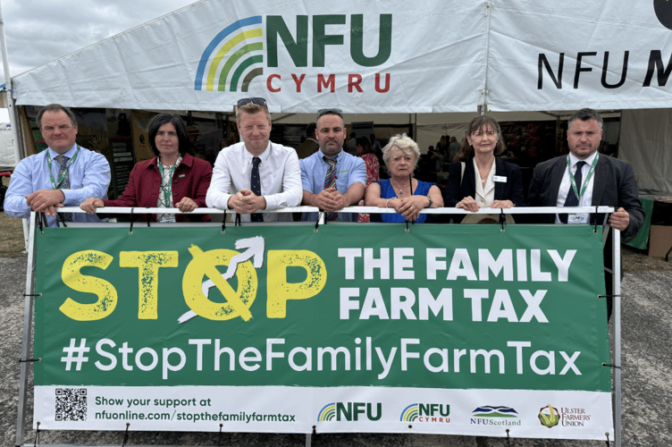 NFU Cymru Pembrokeshire County Chairman Maarten Davies; NFU Cymru Deputy President Abi Reader; NFU Cymru Crops Group Chairman Tom Rees; Carwyn Evans of RIVERLEA; Pembrokeshire dairy farmer Janet Cornock; Sian Bushell of Pembrokeshire Agricultural Society; and NFU Cymru County Adviser Aled Davies

