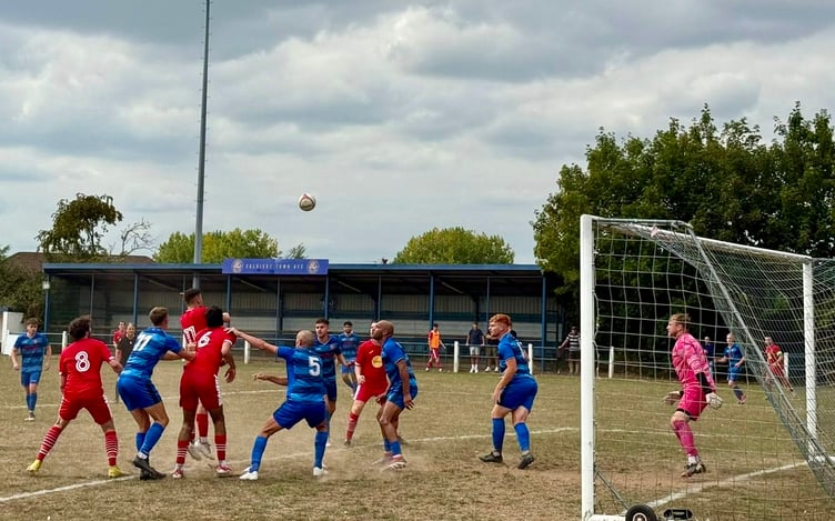 Goalmouth action from the Caldicot v Abergavenny Welsh Cup clash