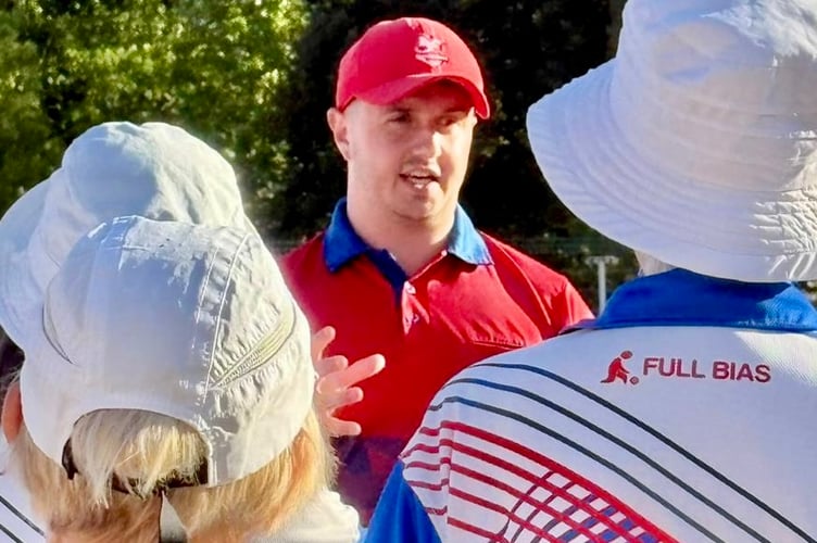World-ranked No 4 Ross Owen addresses players at Abergavenny Bowls Club