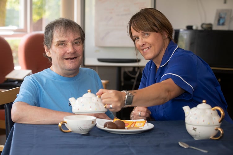 wales Care Awards 2025; Emma Allford; Shaw Healthcare-Cwm Celyn Pictured with resident Dean Williams. Picture Mandy Jones