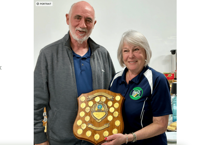 Gilwern Bowls Club ladies champion Karen Fulton with the trophy