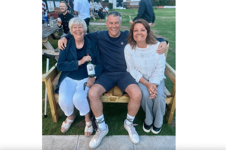 Steve Brown, Sue Brown and Helen Brown sat on the Dick Brown memorial bench