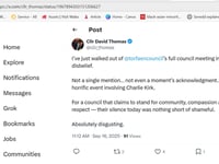 Councillors slammed for failing to mark Charlie Kirk’s killing