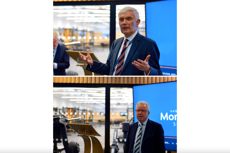 Haberdashers' Monmouth headmaster Melvyn Rolfe and former chairman of governors Lord Colin Moynihan spoke at the opening