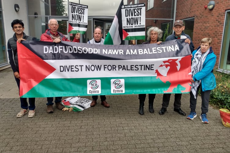 A pro-Palestine protest outside County Hall in Usk