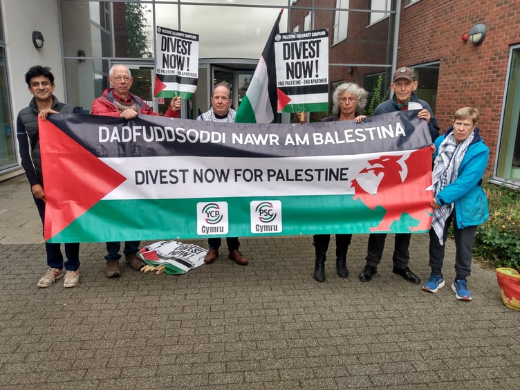 A pro-Palestine protest outside County Hall in Usk