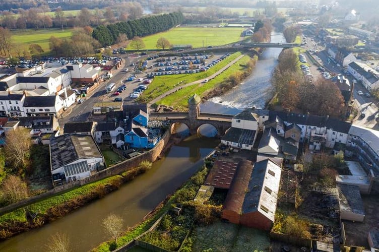 Aerial image of Monnow Bridge, Monmouth