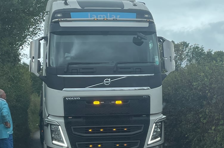 A lorry heading to the site of a solar farm in Penpergwm blocks a resident from getting to a doctor's appointment.