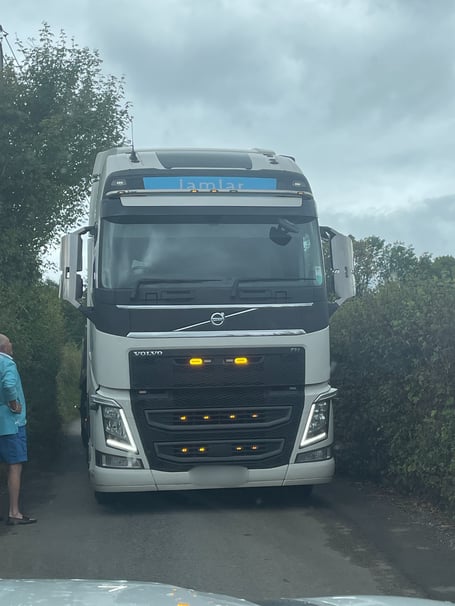 A lorry heading to the site of a solar farm in Penpergwm blocks a resident from getting to a doctor's appointment.