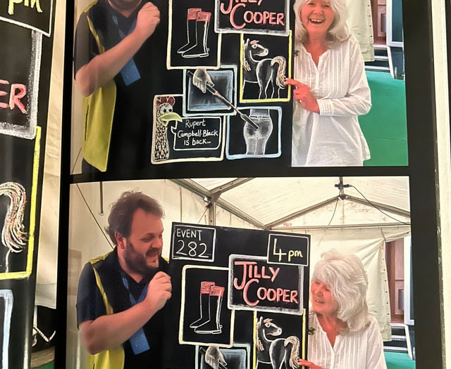The chalkboard designed by a local man for Jilly Cooper