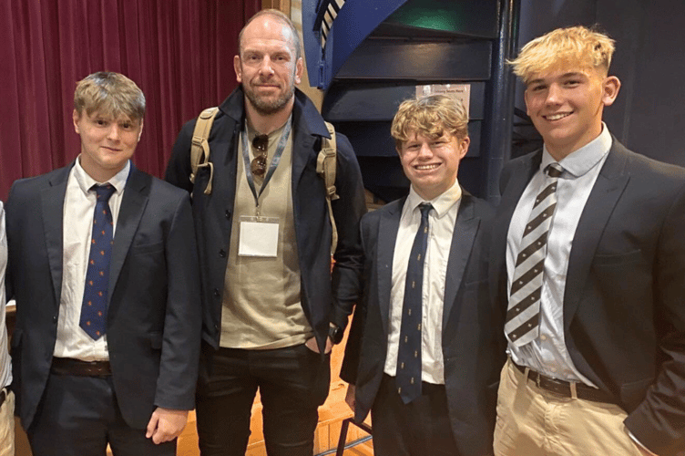 Alun Wyn Jones with Haberdashers' Monmouth students