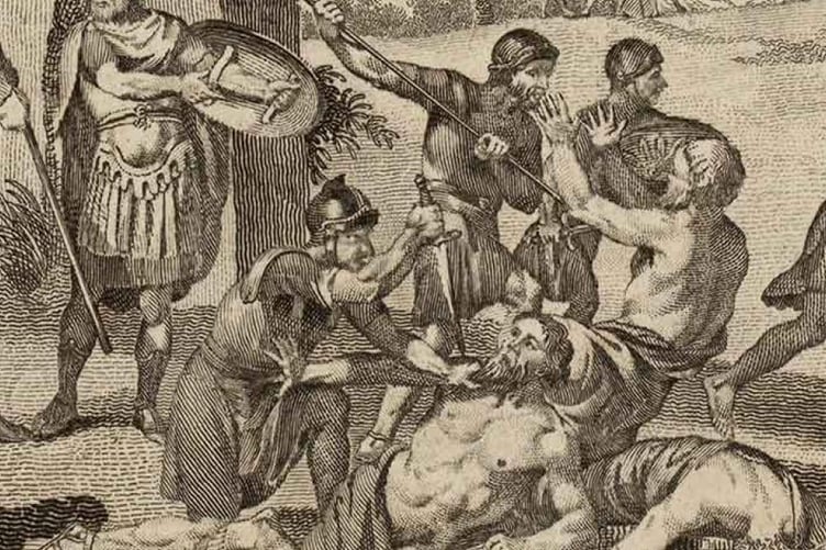 A depiction of the Druids being slaughtered at Anglesey