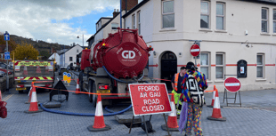 Emergency road closure in busy town centre
