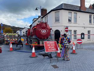 Emergency road closure in busy town centre