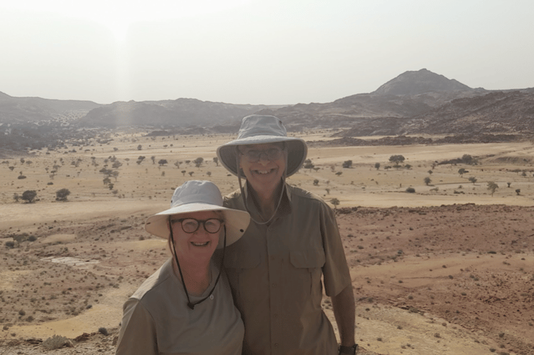 Sharon and Gareth Havard, from Govilon, pose in the Namib Desert on their charity mission.