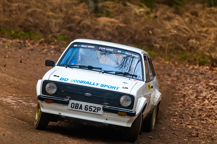 Ben Friend and Cliffy Simmons in the Ford Escort MK2 in last year's Wyedean Stages. Photo: Paul Mitchell Photography