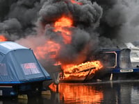 IN PICTURES: Fire crews tackle blaze at boat club near Abergavenny
