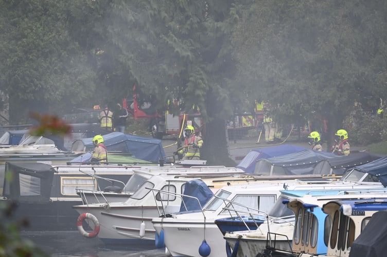 Fire crews tackling a blaze at Govilon Boat Club