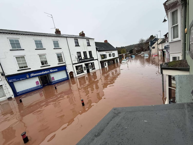 Monmouth flooding on Monnow Street
