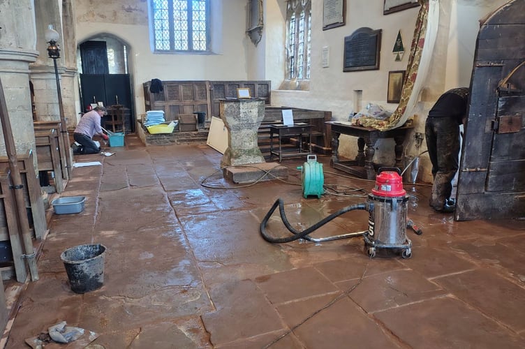 Clean up operations in the church begin