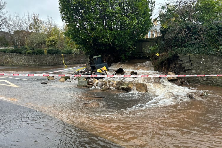 A wall on Pen y Pound, Abergavenny, collapses during flood