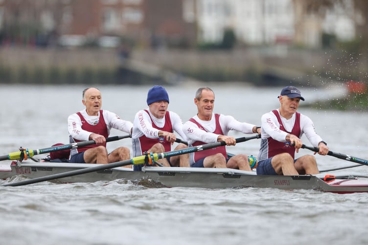 The Monmouth RC men's four in action on the Tideway