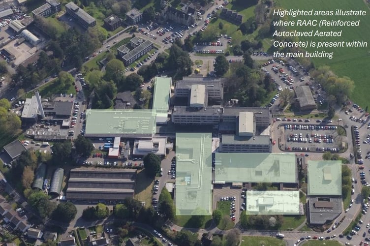 An overhead shot of Nevill Hall showing the buildings that have RAAC
