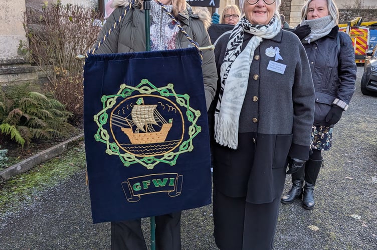 Mary Clarke, Chair of Gwent Federation WI and our Secretary Rachel Saunders lead off the parade of banners