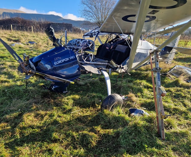 Crickhowell fire teams on the scene as light aircraft crash lands  