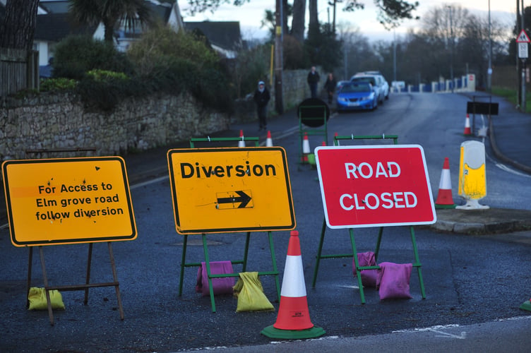 Road to nowhere. Elm Grove Road to Dawlish is currently one way for South West Water works - the resulting diversion goes through temporary traffic lights for Wales and West Utilities works on the A379 Exeter Road