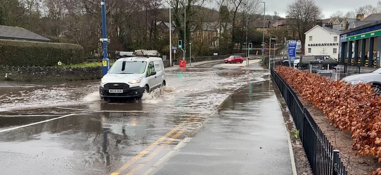 Flooding on Monmouth Road, Abergavenny