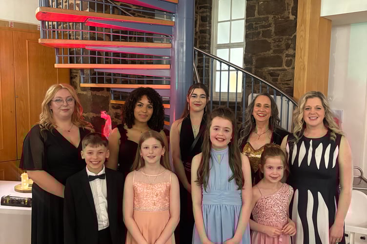 Cait Davies, Molly Brickley Clark and Cecilia Bawler with young members of Theatre Workshop Cymru