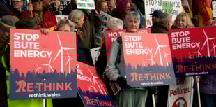 Hundreds gather outside the Senedd for a mass wind farm protest