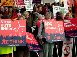 Hundreds gather outside the Senedd for a mass wind farm protest