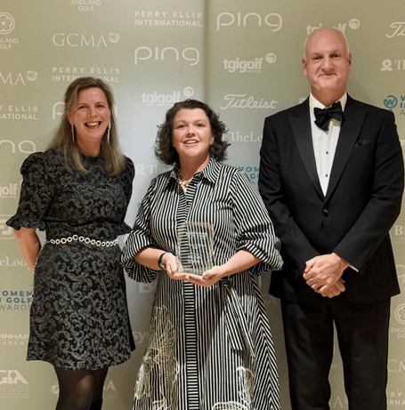 Lucy Sellick of Raglan Golf Club receives the Women in Turfcare Award. Photo: Women in Golf Awards