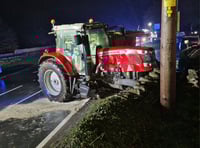 Tractor loses wheel in crash with car on A40 at Crickhowell